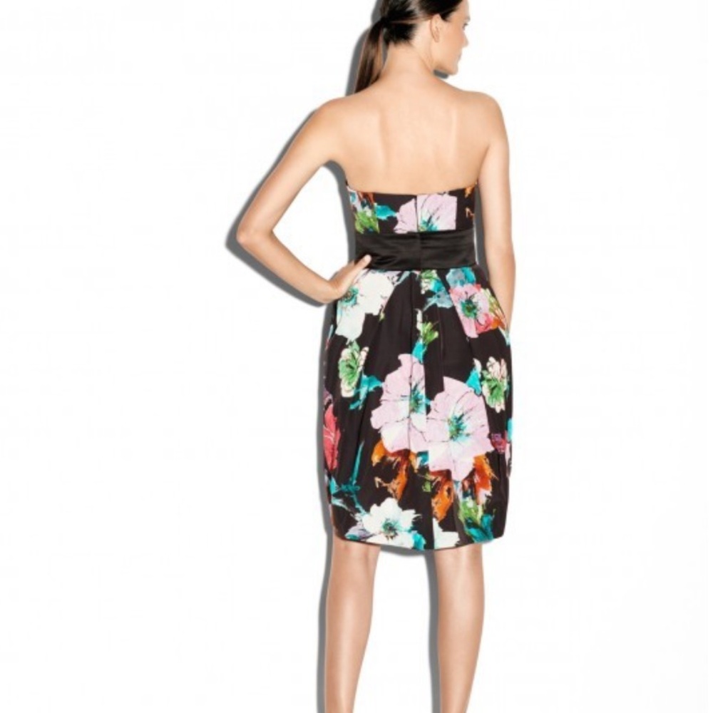 Milly Dress Exclusive Paper Floral Print Luxurious Tuck Black Strapless Cocktail - Picture 6 of 13